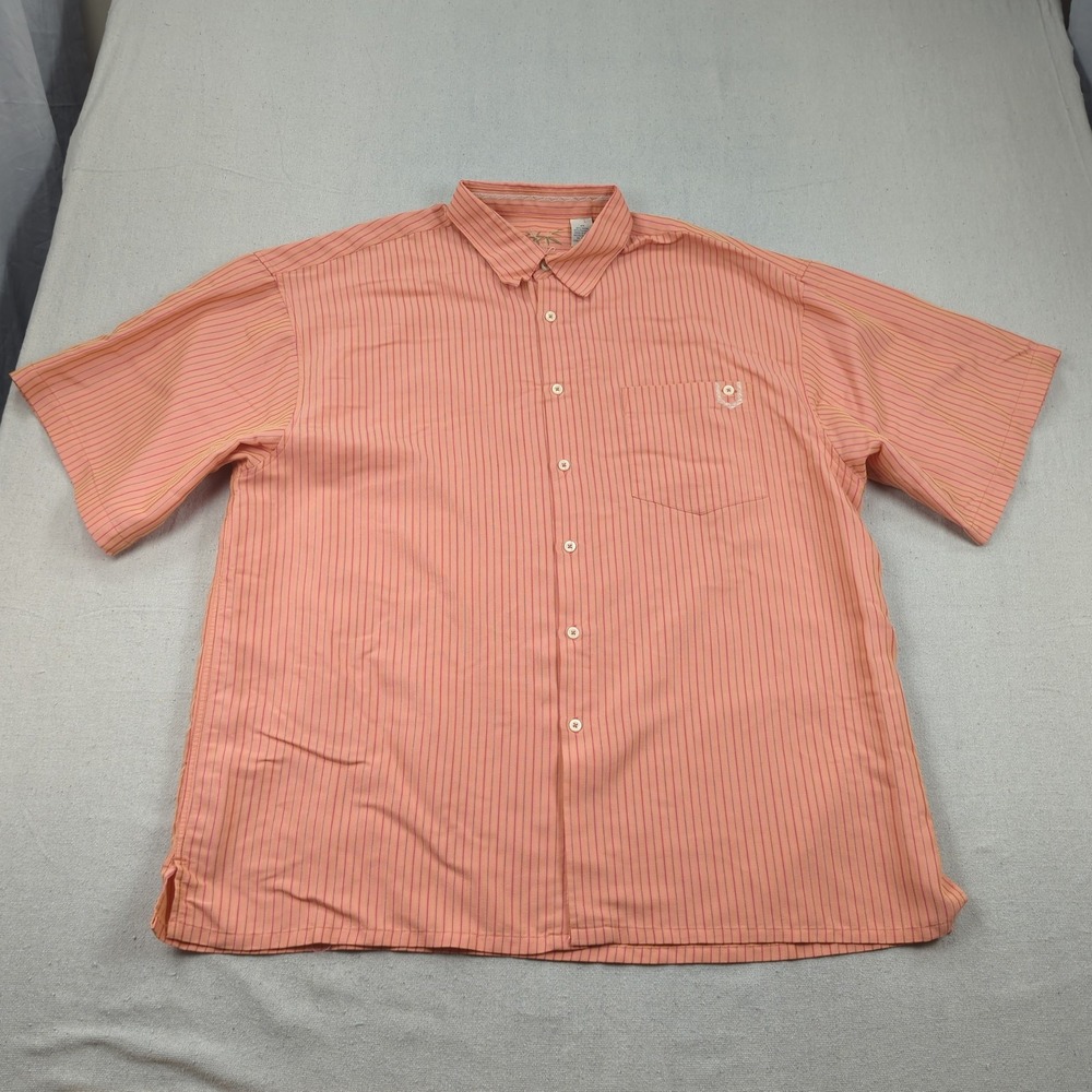Bamboo Cay Shirt Mens 2XL Peach Striped Embroidered Hawiian Beachy Casual